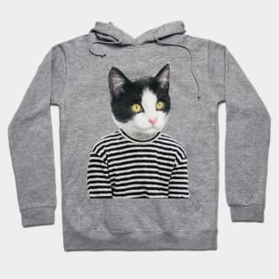 Cute Punk Black and White Cat Hoodie